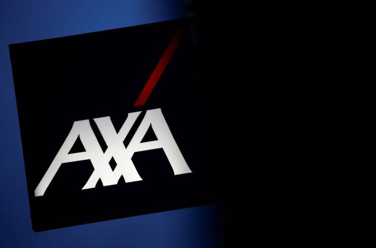 Le logo de l'assureur français Axa à l'extérieur d'un bâtiment à Montaigu, France