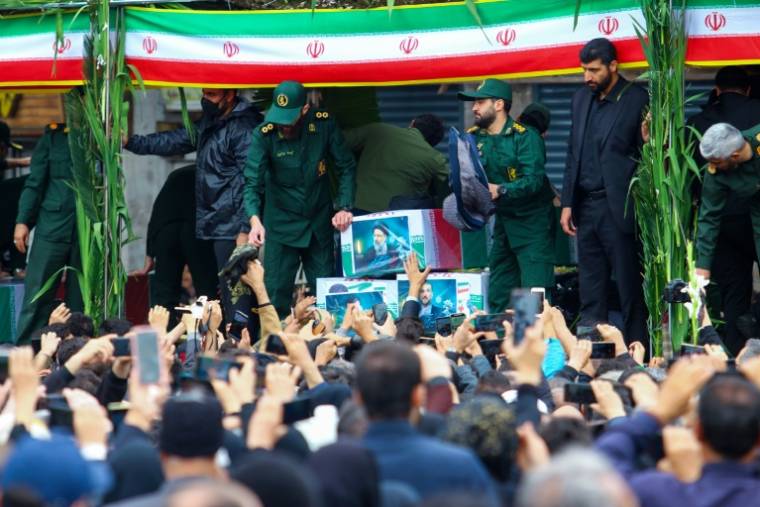 Les funérailles du président Ebrahim Raïssi à Tabriz, dans la province de l'Azerbaïdjan oriental, le 21 mai 2024 en Iran ( FARS NEWS AGENCY / ATA DADASHI )