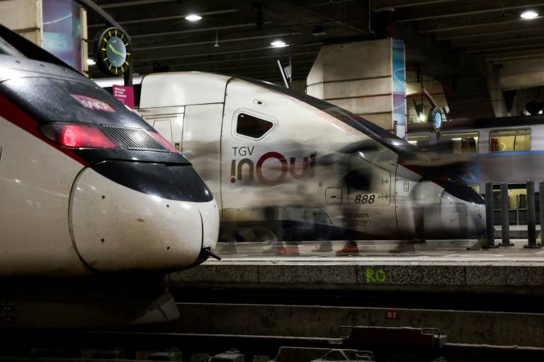 Des voyageurs sur le point d'embarquer à la gare Montparnasse, le 16 février 2024  ( AFP / Ian LANGSDON )