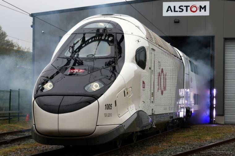 Le TGV M présenté à l'usine Alstom de Belfort, lundi 29 avril 2024 ( AFP / FREDERICK FLORIN )