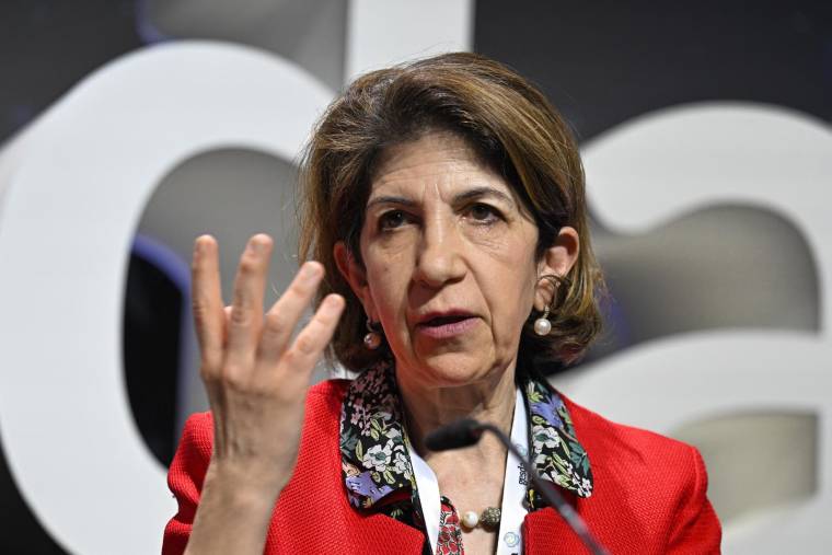 La directrice générale du CERN Fabiola Gianotti Meyrin, en Suisse, le 13 octobre 2023. ( AFP / FABRICE COFFRINI )