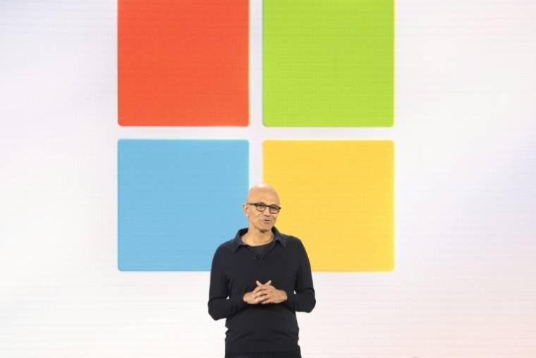 Le président-directeur général de Microsoft, Satya Nadella, lors d'un événement au siège de l'entreprise, le 20 mai 2024 à Redmond, dans l'Etat de Washington (nord-ouest des Etats-Unis) ( AFP / Jason Redmond )
