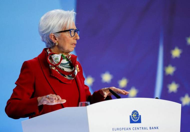 La présidente de la BCE Christine Lagarde lors d'une conférence de presse