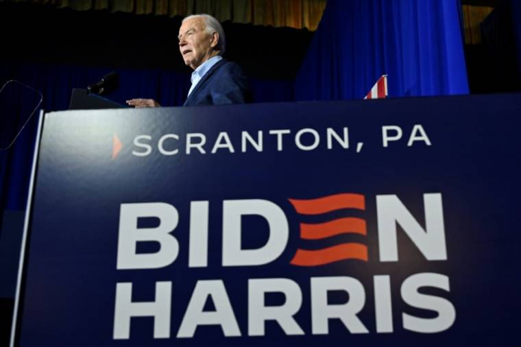 Le président américain Joe Biden lors d'un meeting de campagne à Scranton, le 16 avril 2024 en Pennsylvanie ( AFP / ANDREW CABALLERO-REYNOLDS )