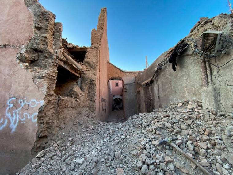 Photo d'une vue générale des dégâts dans la ville historique de Marrakech, à la suite d'un puissant tremblement de terre au Maroc