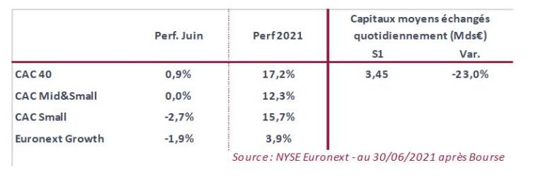 Performances des indices (Source : GreenSome Finance - Nyse Euronext, au 30/06)
