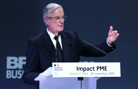 Le Premier ministre Michel Barnier lors de la 5e édition de l'événement Impact PME (petites et moyennes entreprises), à Paris, le 28 novembre 2024 ( AFP / Alain JOCARD )