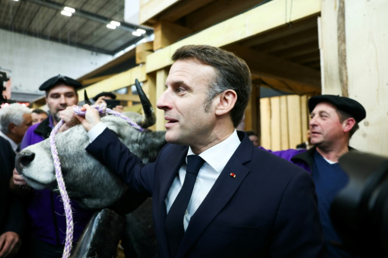 Le président Emmanuel Macron en visite au 61e Salon de l'agriculture à Paris, le 22 février 2025 ( POOL / Alain JOCARD )