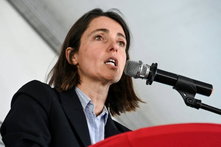 La secrétaire générale de la CGT Sophie Binet, le 17 avril 2024 à Cordemais ( AFP / Sebastien SALOM-GOMIS )