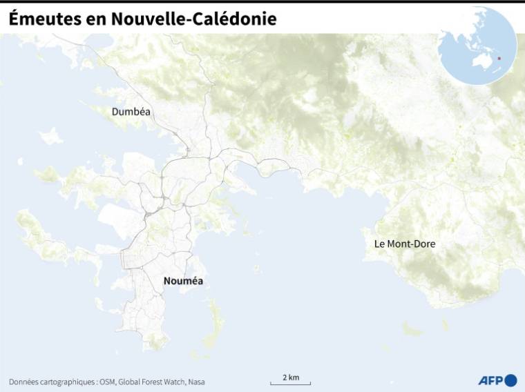 Carte de Nouméa en Nouvelle-Calédonie, localisant aussi Dumbéa et le Mont-Dore ( AFP / Valentin RAKOVSKY )