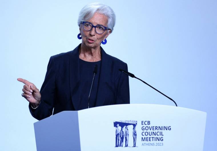 La présidente de la Banque centrale européenne, Christine Lagarde, le 26 octobre à Athènes. ( AFP / ARIS OIKONOMOU )