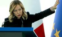 La cheffe de gouvernement italien Giorgia Meloni s'exprime lors d'une conférence de presse Shengjin, en Albanie, le 5 juin 2024 ( AFP / Adnan Beci )