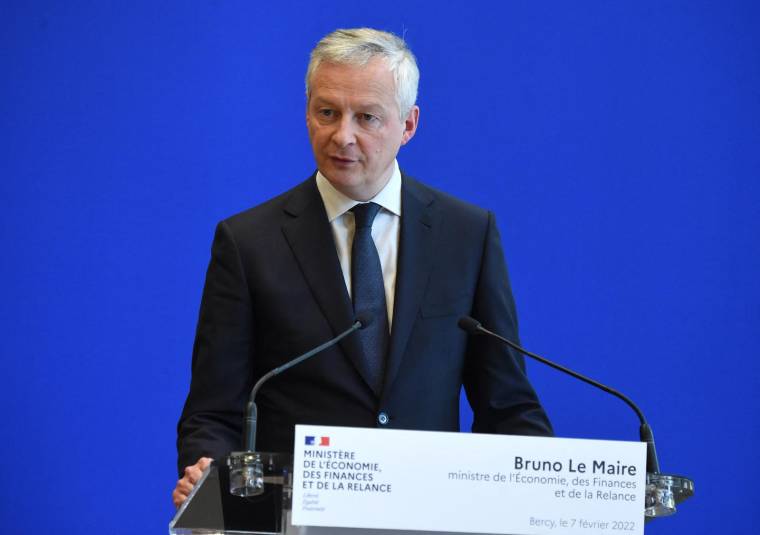 Le ministre de l'Économie Bruno Le Maire, le 7 février 2022. ( AFP / ERIC PIERMONT )