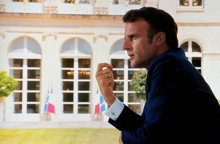 Emmanuel Macron lors de son entretien du 14 juillet 2022. ( AFP / LUDOVIC MARIN )
