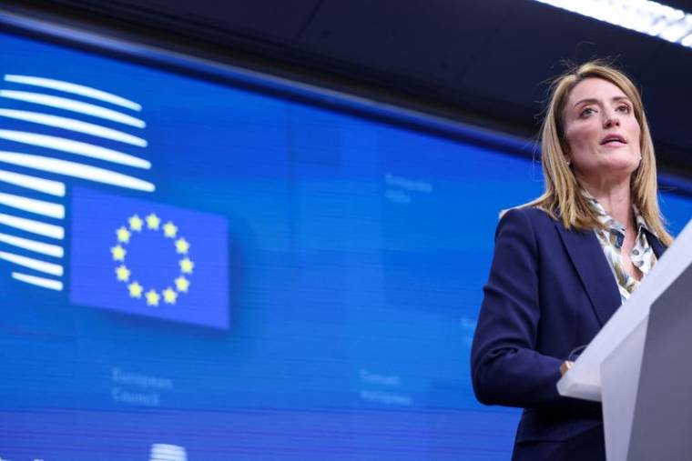 Roberta Metsola lors d'un sommet des dirigeants de l'Union européenne à Bruxelles