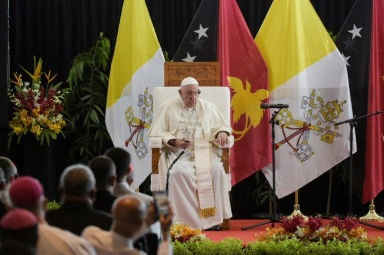 Le pape François s'exprime devant les autoritésà Port Moresby, en Papouasie-Nouvelle-Guinée, le 7 septembre 2024 ( AFP / Andrew KUTAN      )