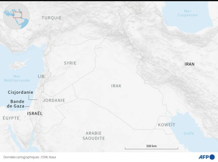 Carte d'Israël, des territoires palestiniens et de l'Iran ( AFP / Jonathan WALTER )