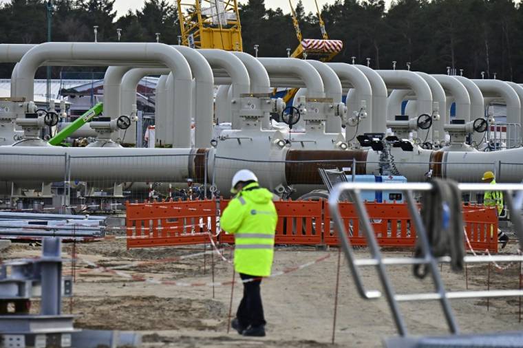 Une partie du gazoduc Nord Stream 2, dont le chantier est suspendue, en Allemagne, le 26 mars 2019. ( AFP / TOBIAS SCHWARZ )