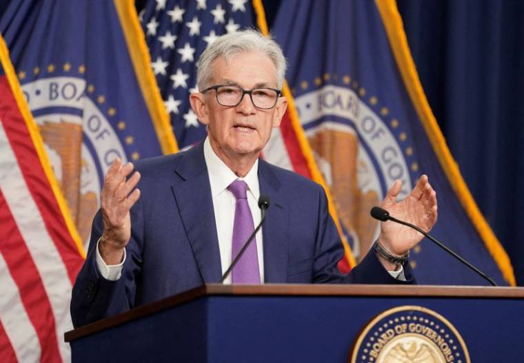 Le président de la Fed Jerome Powell tient une conférence de presse à Washington