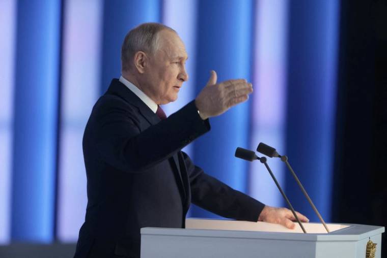 Le Président russe Vladimir Poutine lors de son discours annuel devant l'Assemblée fédérale à Moscou