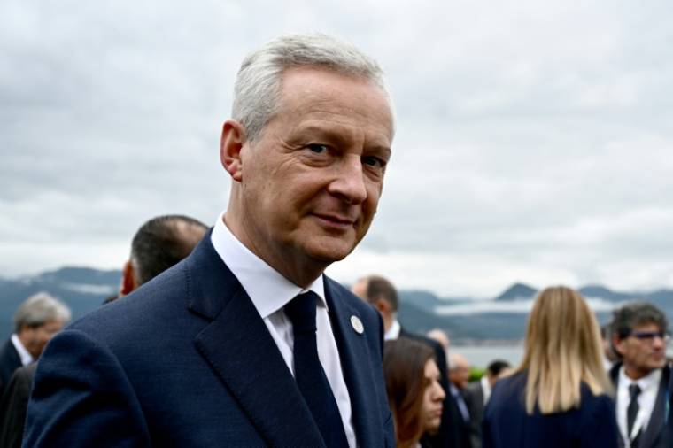 Le ministre français de l'Economie Bruno Le Maire lors du G7 à Stresa, le 24 mai 2024 en Italie ( AFP / GABRIEL BOUYS )