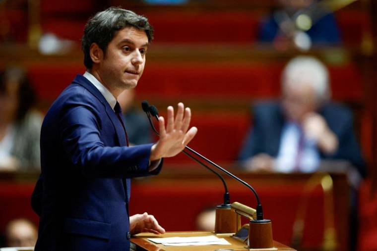 Le Premier ministre français, M. Attal, s'exprime à l'Assemblée nationale à Paris