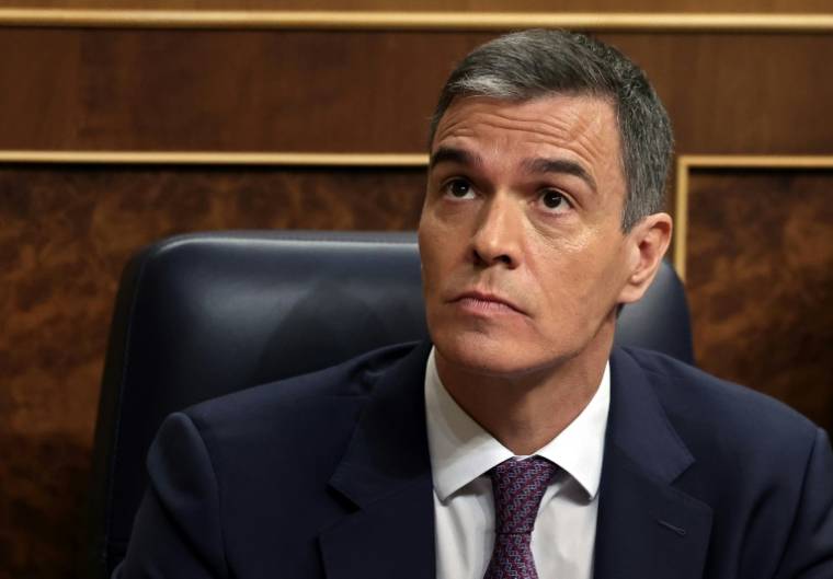 Le Premier ministre espagnol Pedro Sanchez, le 22 mai 2024, à Madrid, en Espagne ( AFP / Thomas COEX )