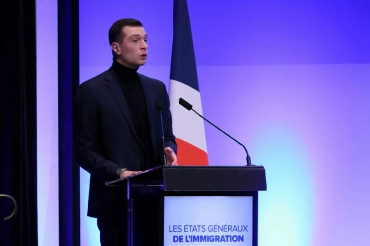 Le président du RN Jordan Bardella à Paris le 26 mars 2024 ( AFP / Alain JOCARD )