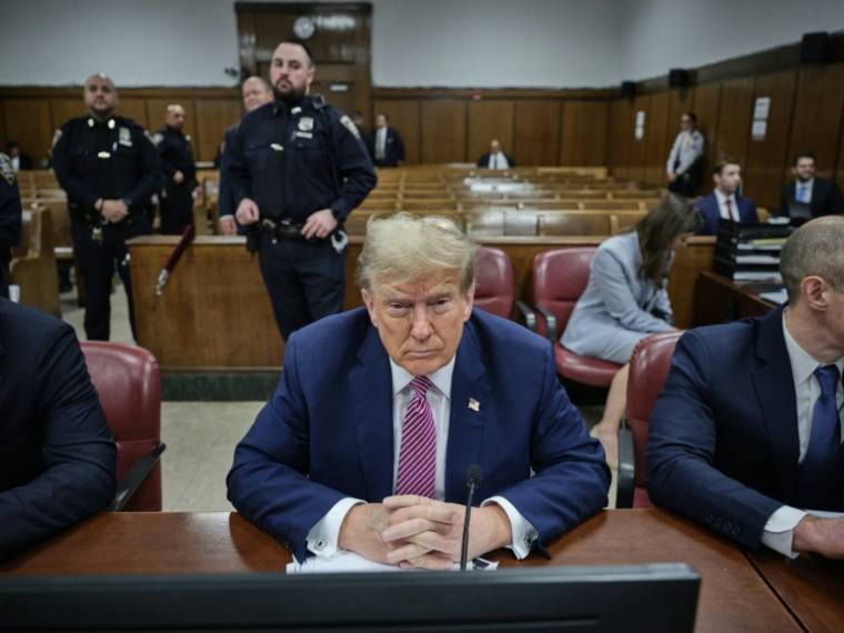L'ancien président des Etats-Unis Donald Trump lors de son procès au tribunal pénal de Manhattan, le 19 avril 2024 à New York ( POOL / Curtis Means )