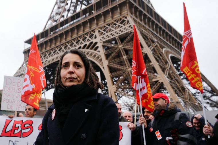 Sophie Binet à Paris, le 22 février 2024. ( AFP / DIMITAR DILKOFF )