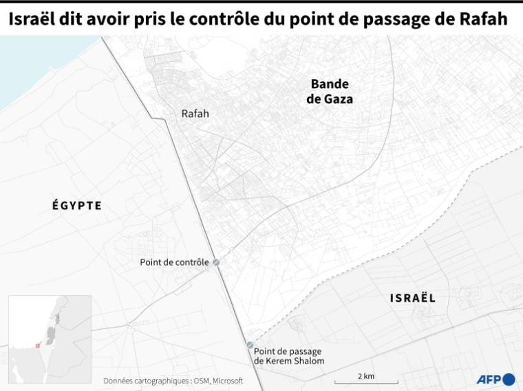 Carte localisant le point de contrôle de Rafah entre la bande de Gaza et l'Egypte ( AFP / Valentin RAKOVSKY )