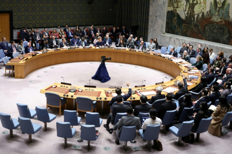 Le Conseil de sécurité de l'ONU vote une résolution sur l'Ukraine, le 24 février 2025 à New York ( AFP / CHARLY TRIBALLEAU )