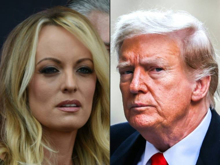 (COMBO) Stormy Daniels à Hollywood et Donald Trump à New York  ( AFP / Robyn Beck )