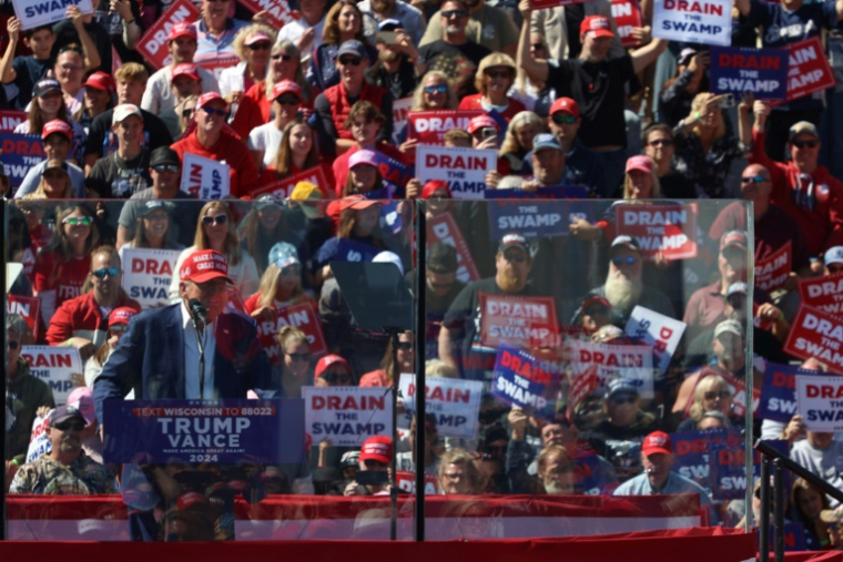 L'ancien président américain Donald Trump lors d'un meeting de campagne pour la présidentielle, le 7 septembre 2024 à Mosinee, dans le Wisconsin ( AFP / Alex WROBLEWSKI )