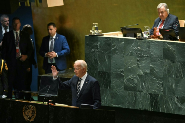 Le président américain Joe Biden à la tribune de l'Assemblée générale de l'ONU, le 24 septembre 2024 à New York ( AFP / ANDREW CABALLERO-REYNOLDS )