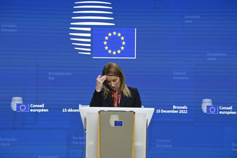 La présidente du Parlement européen, Roberta Metsola, le 15 décembre. ( AFP / JOHN THYS )