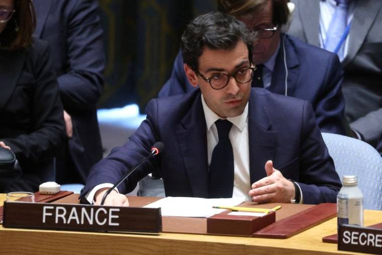 Le ministre français des Affaires étrangères, Stéphane Sejourne, s'exprime lors d'une réunion du Conseil de sécurité des Nations Unies à New York