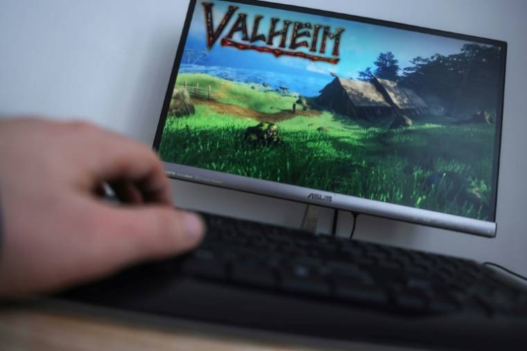 Une photo prise le 10 mars 2021 montre un écran affichant le jeu vidéo "Valheim" du studio suédois Iron Gate, à Bruxelles ( AFP / Kilian FICHOU )