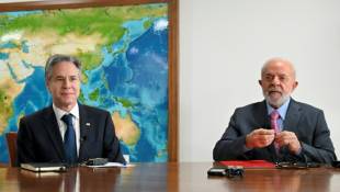 Le secrétaire d'Etat américain Antony Blinken (g) et le président brésilien Luiz Inacio Lula da Silva, le 21 février 2024 à Brasilia ( AFP / EVARISTO SA                   )