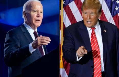 COMBO créé le 8 février 2024 et montrant Joe Biden à Las Vegas le 4 février 2024 et Donald Trump à Concord, dans le New Hampshire, le 19 janvier 2024 ( AFP / SAUL LOEB )