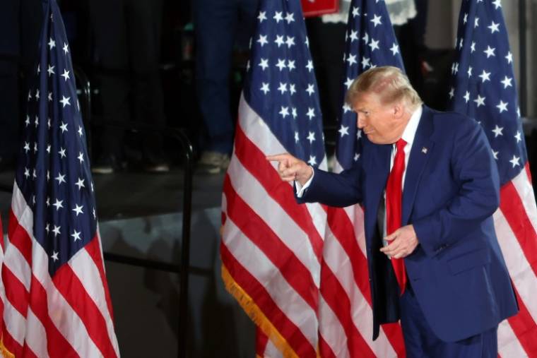 L'ancien président des Etats-Unis et candidat républicain à l'élection présidentielle, Donald Trump, lors d'un événement de campagne à Waukesha (Wisconsin), aux Etats-Unis, le 1er mai 2024 ( AFP / Alex Wroblewski )