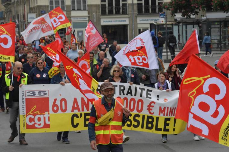 Manifestation contre la réforme des retraites, à Rennes le 23 mai 2023. ( AFP / JEAN-FRANCOIS MONIER )
