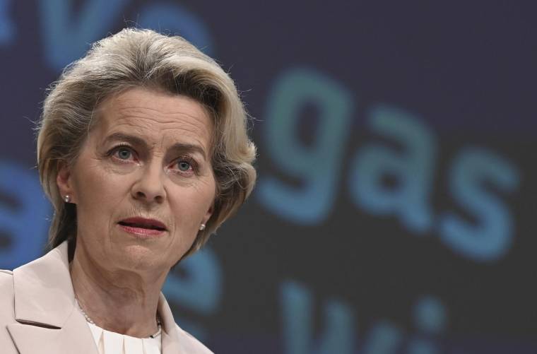 La présidente de la Commission européenne Ursula von der Leyen, qui a accusé Moscou  d'utiliser le gaz "comme une arme", a appelé les États membres à se "préparer au scénario du pire" d'une cessation des livraisons de gaz par la Russie. ( AFP / JOHN THYS )