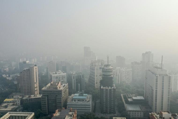 Une brume âcre engloutit la capitale indienne, victime de la pollution atmosphérique provoquée notamment par le brûlage des chaumes, à New Delhi le 23 octobre 2024 ( AFP / Shubham KOUL )