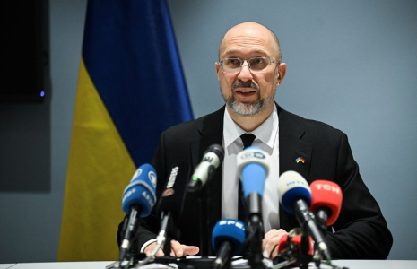 Conférence de presse du Premier ministre ukrainien Shmyhal, en marge du Forum d'affaires germano-ukrainien 2024 à Berlin