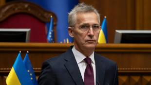 Le secrétaire général de l'Otan Jens Stoltenberg, au Parlement ukrainien le 29 avril 2024 à Kiev ( AFP / ANDRII NESTERENKO )