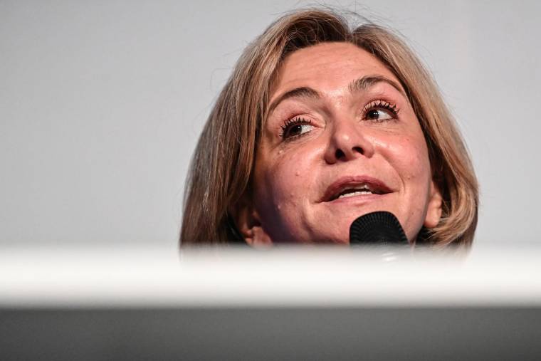 La candidate LR lors de son meeting à Lyon, le 7 avril 2022 ( AFP / OLIVIER CHASSIGNOLE )