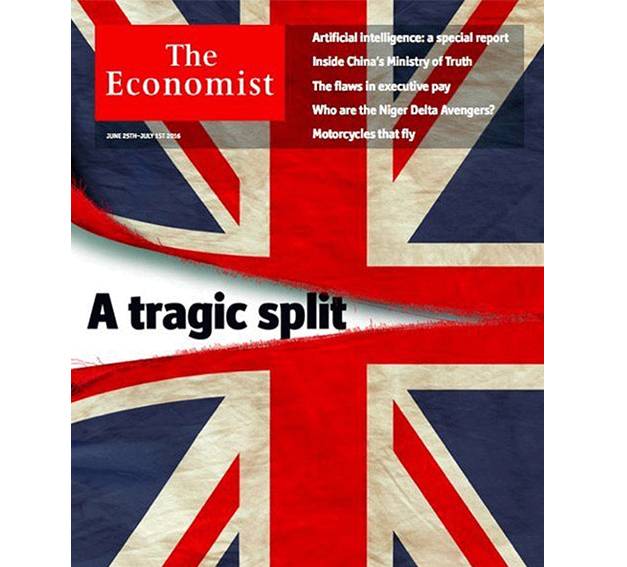 La une de The Economist vendredi 24 juin qualifie de ''tragique'' la victoire du ''Brexit''.