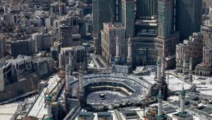 Vue aérienne de la Grande Mosquée de La Mecque et de la Kaaba, lors du pèlerinage annuel du hajj, le 17 juin 2024 en Arabie saoudite ( AFP / FADEL SENNA )