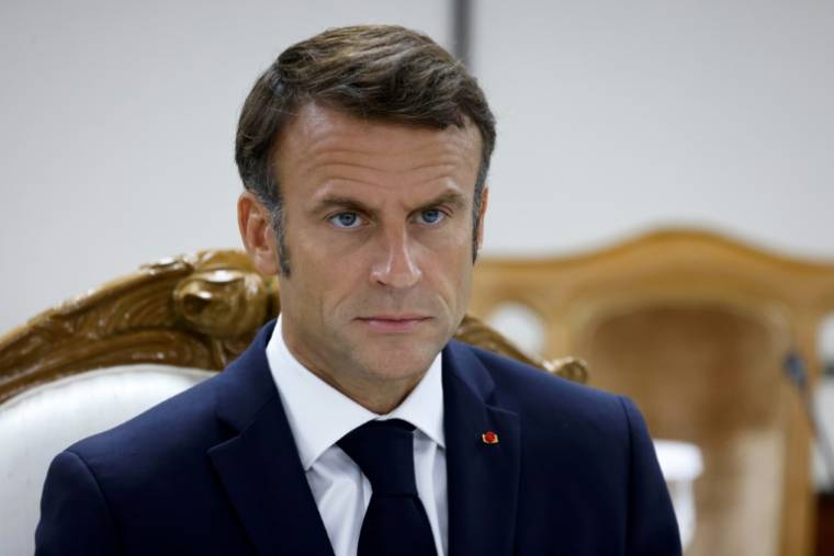 Le président français Emmanuel Macron à Dacca, le 11 septembre 2023 ( AFP / Ludovic MARIN )
